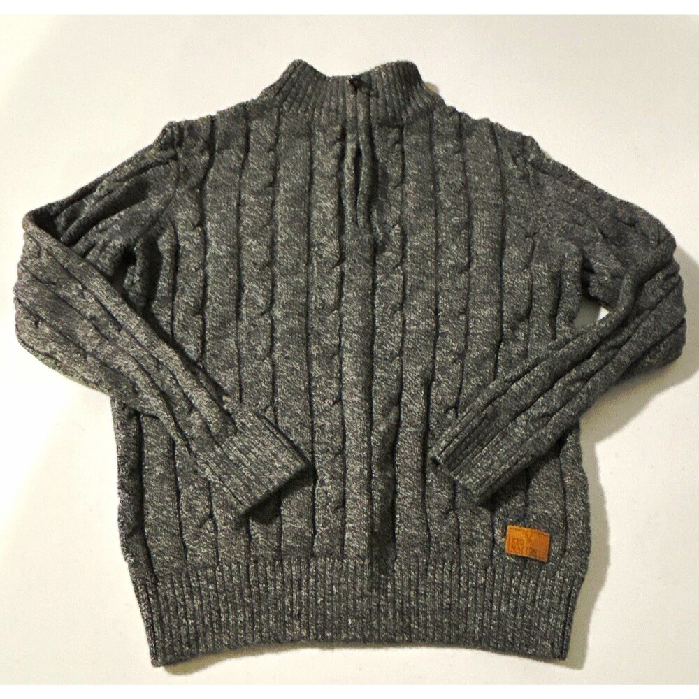Kid Nation Boys Gray Cable-Knit Cotton 1/4 Zip Mock Neck Sweater Size M (Y7-8)